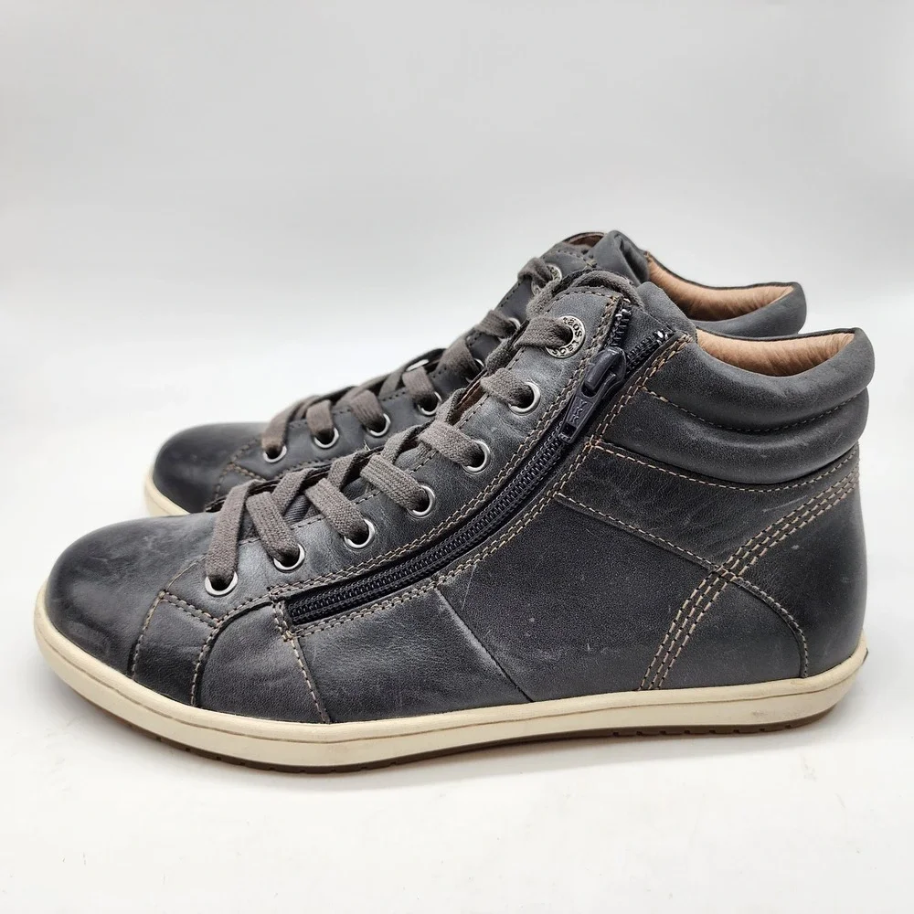 Taos Union High Top Sneakers Women's 8.5 Metallic Gray Leather Side Zip Lace Up